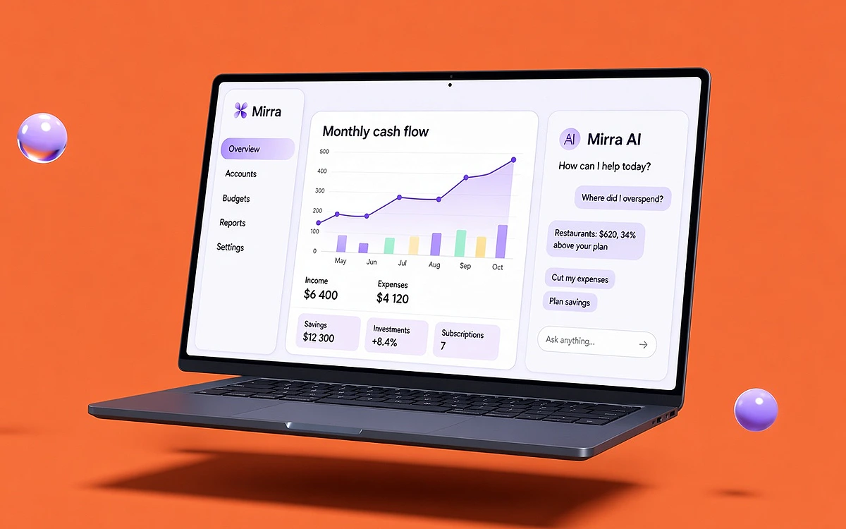 Дизайн UI/UX интерфейсов с ИИ-помощником на экране ноутбука