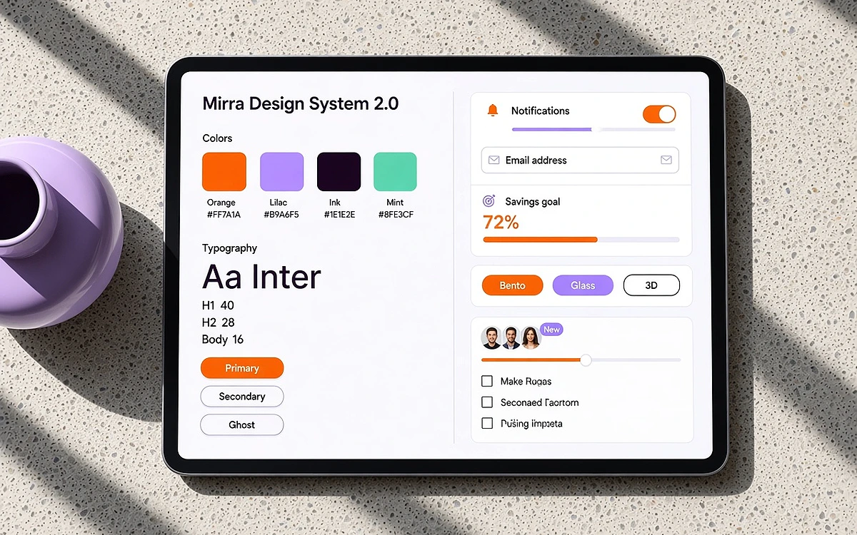 Редизайн UI/UX интерфейсов: новая дизайн-система на экране планшета