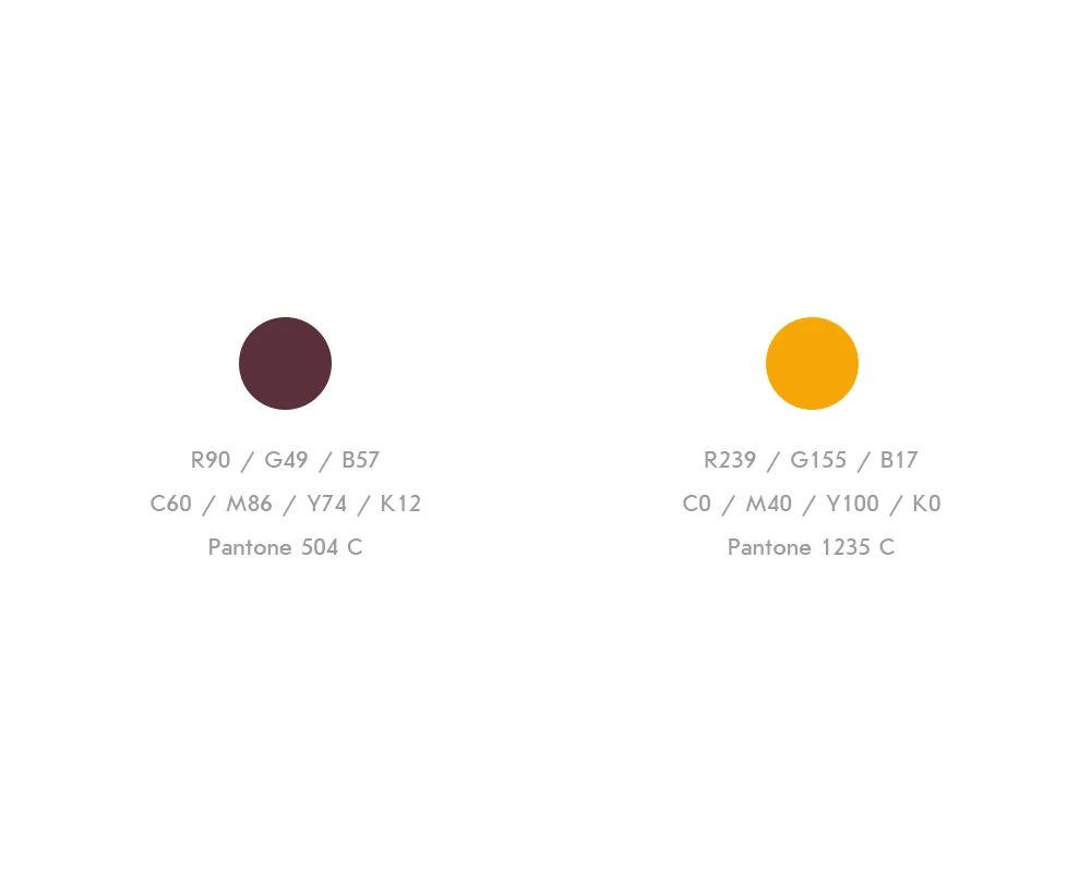 Фирменные цвета AVM Trend: бордовый и жёлтый с кодами RGB, CMYK и Pantone