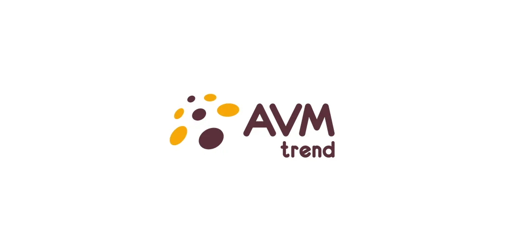 Логотип AVM Trend: бордовые и жёлтые точки и название