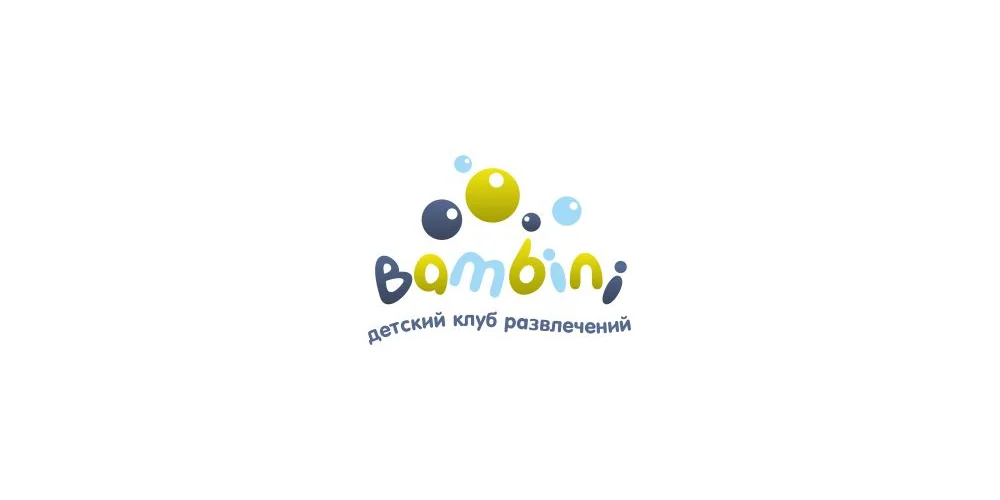 Логотип детского клуба Bambini: круглые буквы и разноцветные шарики