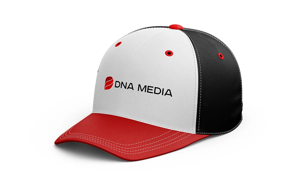 Бейсболка DNA Media в белом, чёрном и красном