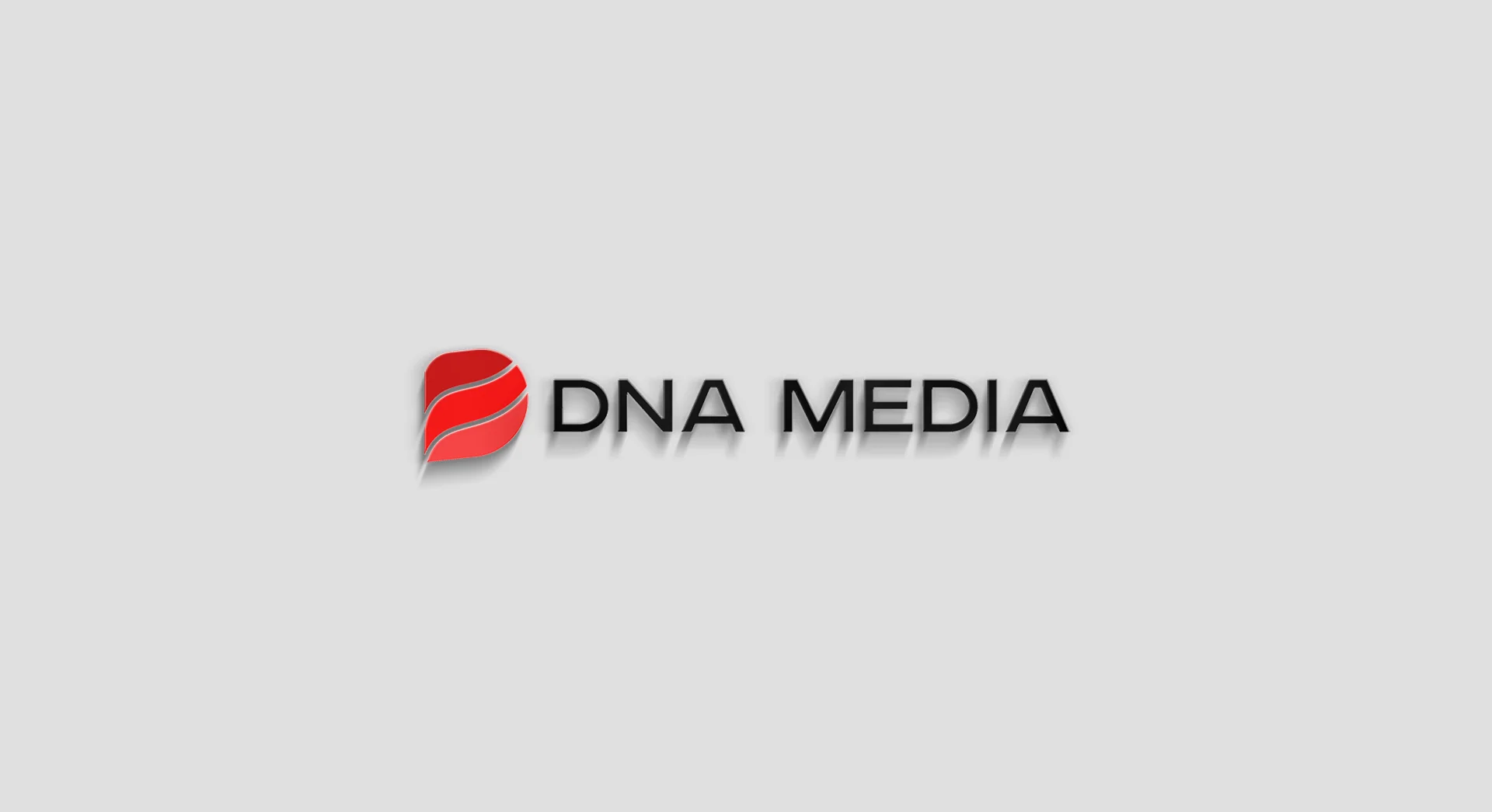 Объёмный логотип DNA Media на сером фоне