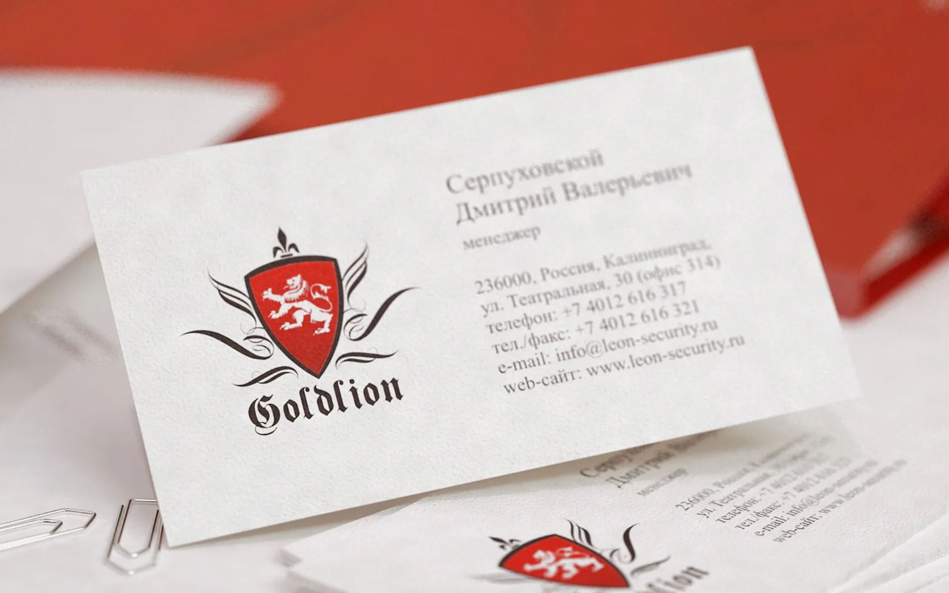 Визитка Goldlion крупным планом