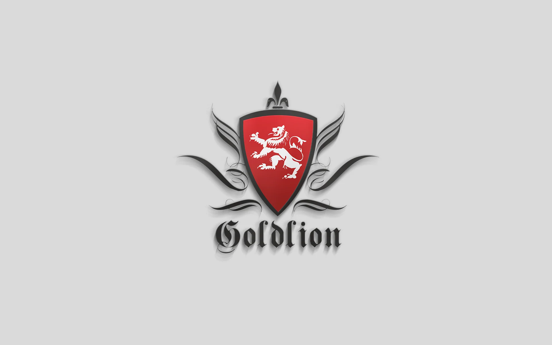 Объёмный логотип Goldlion на сером фоне