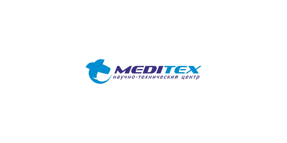 Логотип Meditex: синий знак и подпись «научно-технический центр»