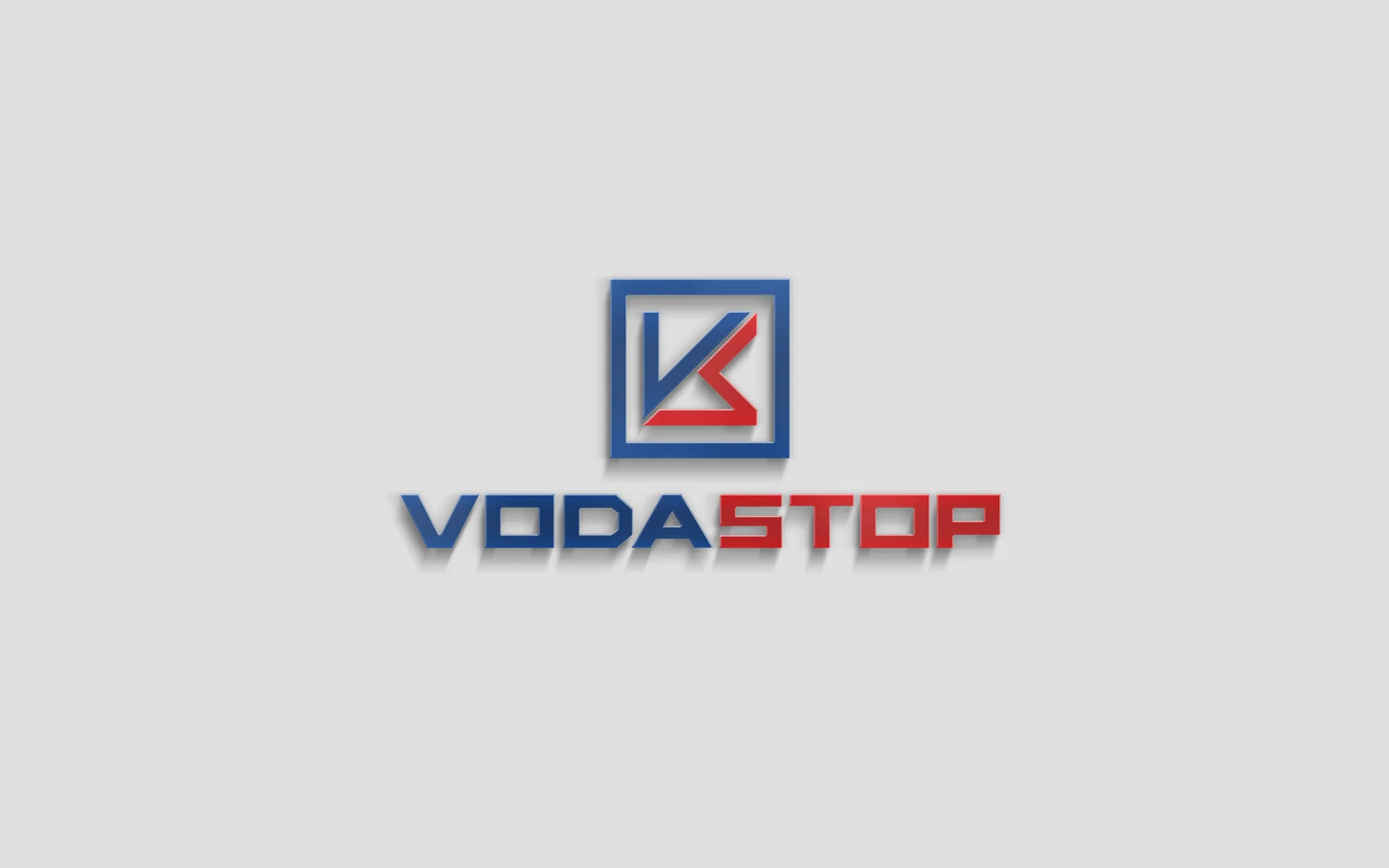 Объёмный логотип VODASTOP на сером фоне