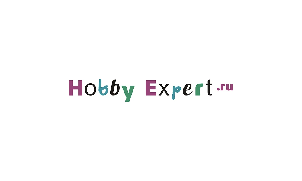 Логотип Hobby Expert: разноцветные «пляшущие» буквы и приписка .ru