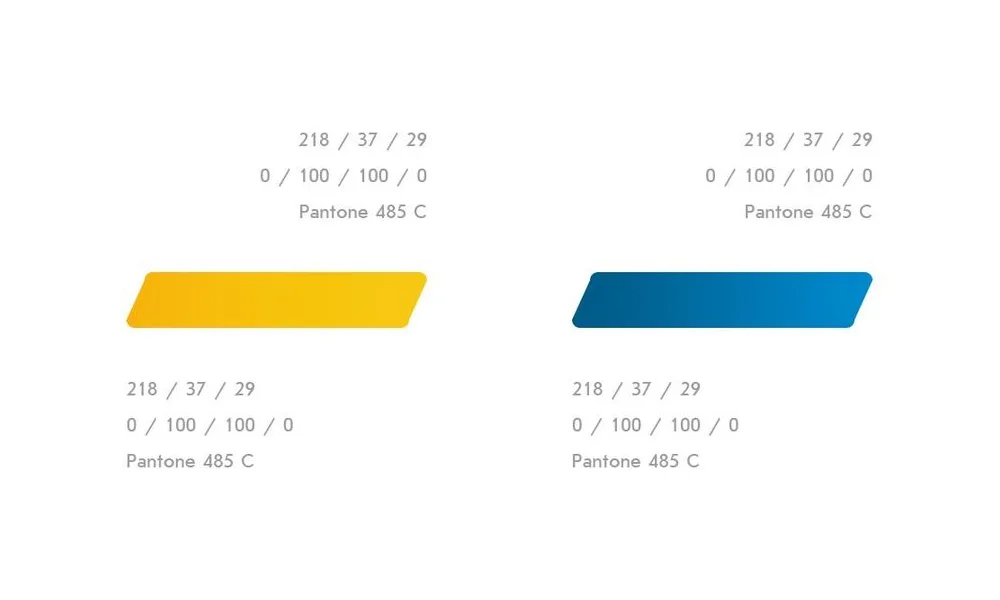 Фирменные цвета Kenig Cars: жёлтый и синий с кодами RGB, CMYK и Pantone