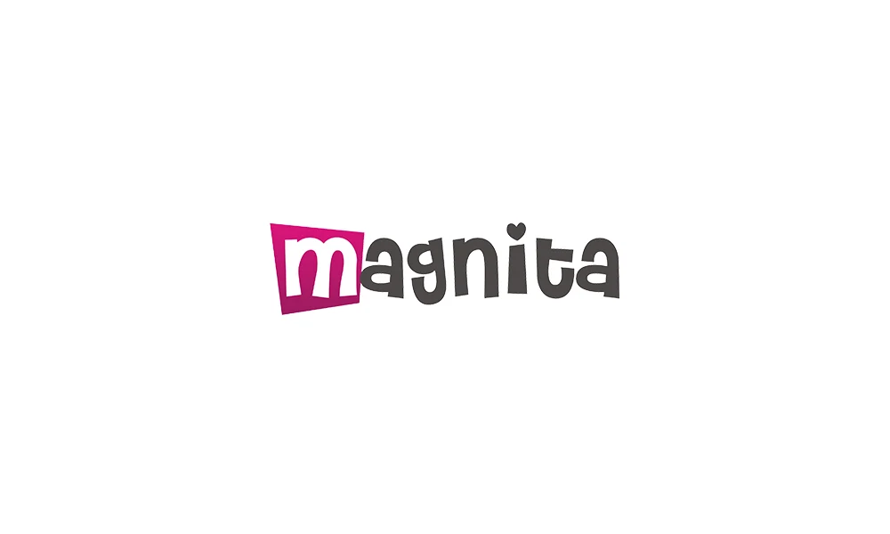 Логотип Magnita: название с розовой буквой m в квадрате