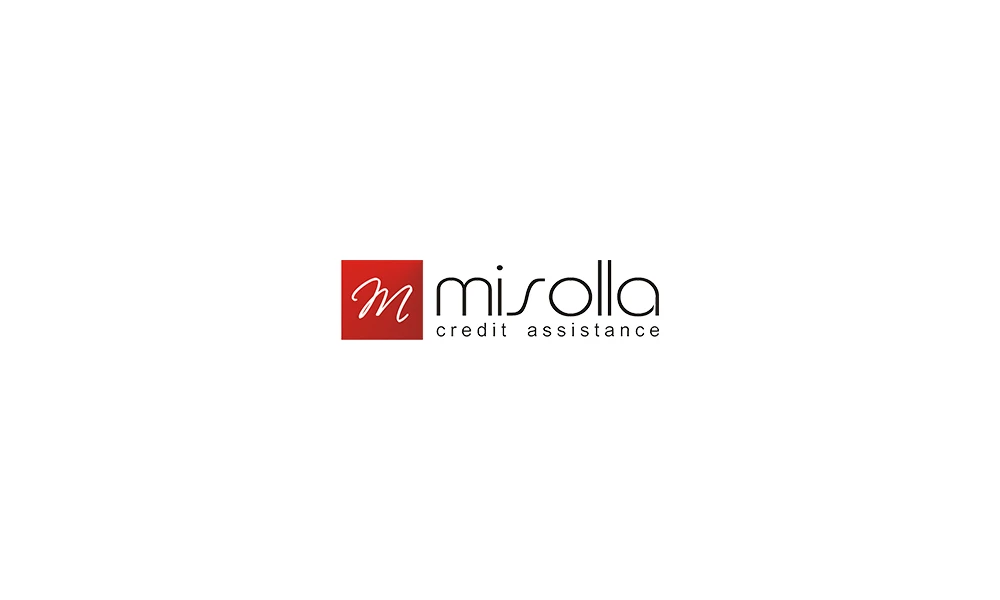 Логотип Misolla: каллиграфическая M в красном квадрате и надпись misolla credit assistance