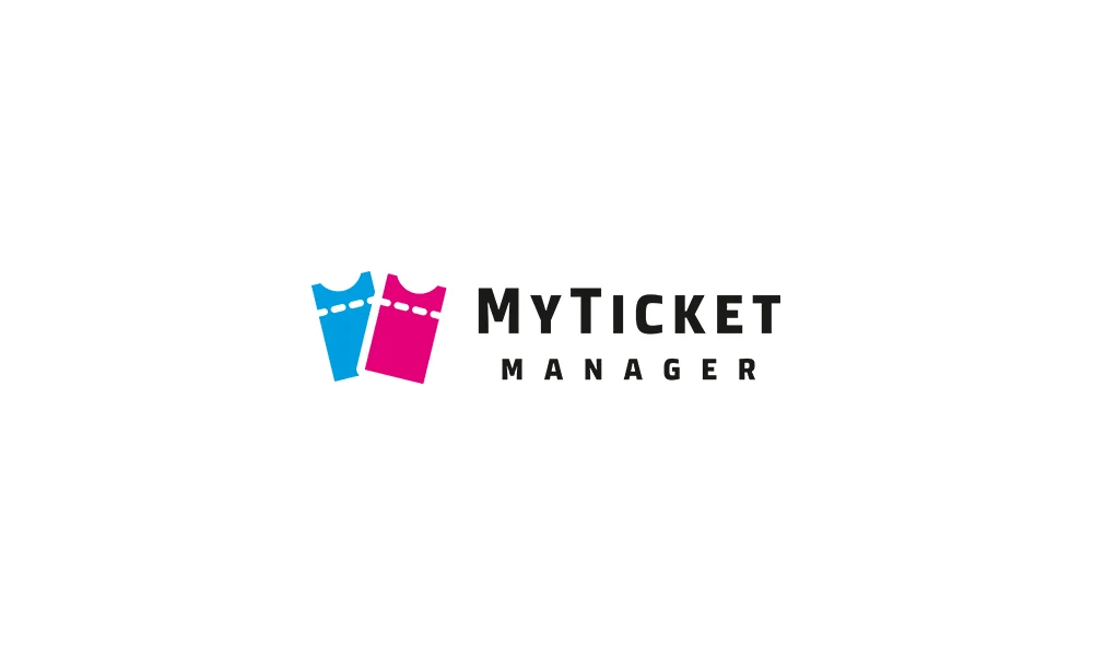 Логотип MyTicket Manager: два наклонных билета в розовом и голубом