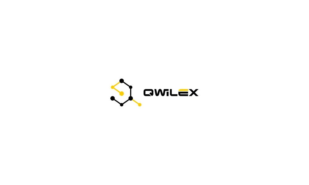 Логотип Qwilex: знак-молекула из точек и линий и надпись QWILEX