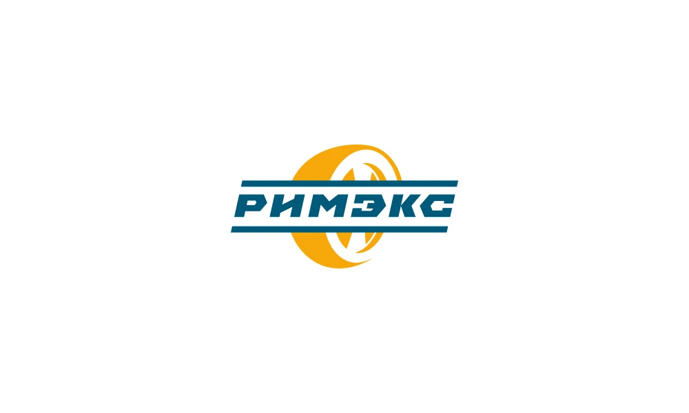 Логотип «РИМЭКС»: оранжевое колесо и надпись между двумя полосами