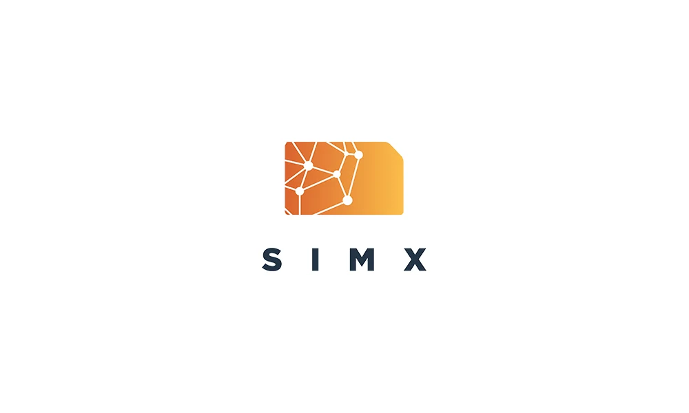 Логотип SIMX: оранжевая SIM-карта с линиями сети и название