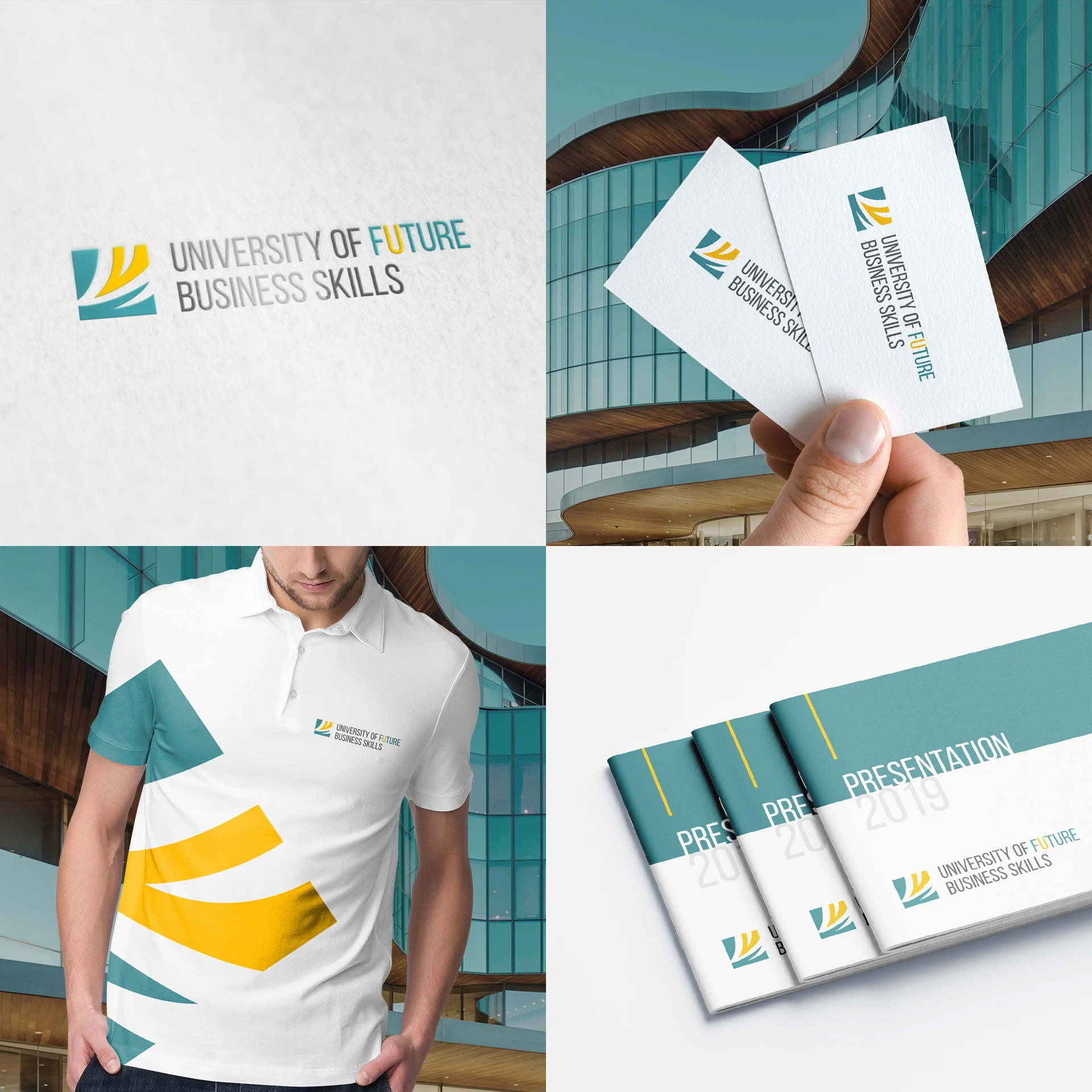Логотип UFBS на визитках, поло и презентациях