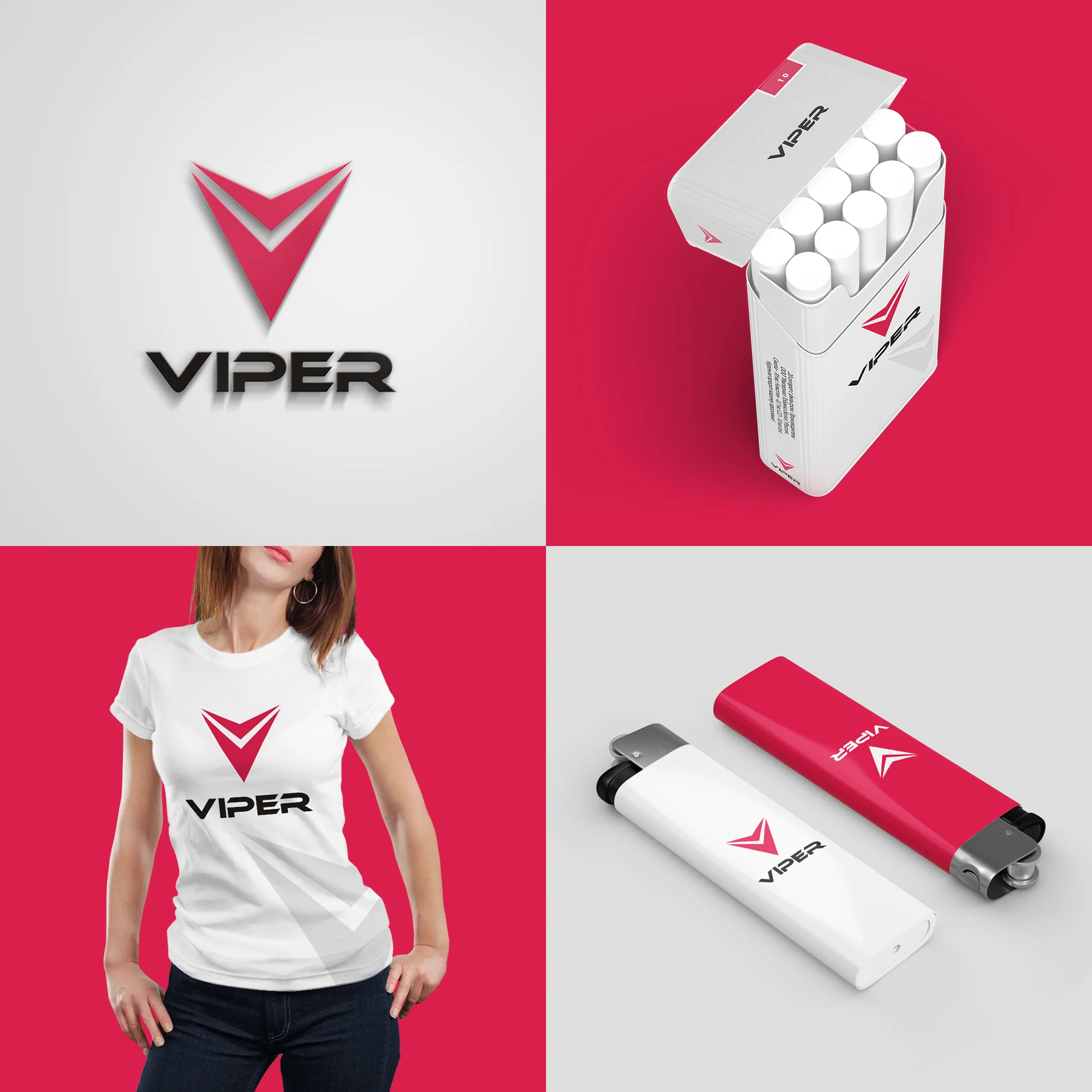 Логотип Viper объёмно, на пачке, футболке и зажигалке