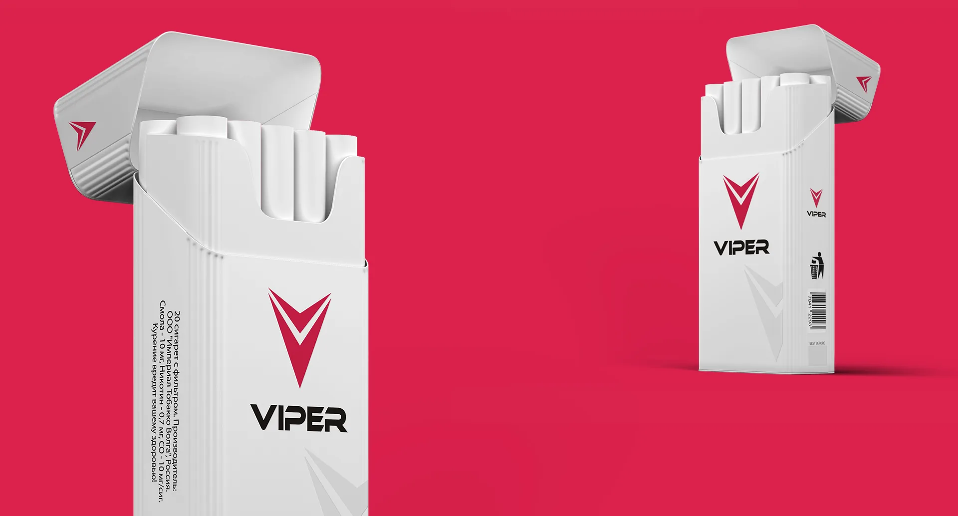 Белые пачки с логотипом Viper на красном фоне