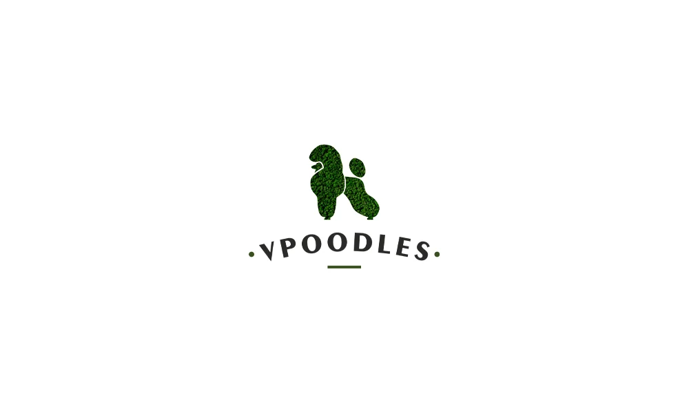 Логотип VPoodles: силуэт пуделя с фактурой зелёного мха и название