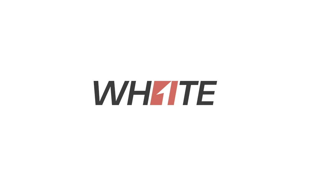 Логотип White: название с красной гранью вместо буквы I