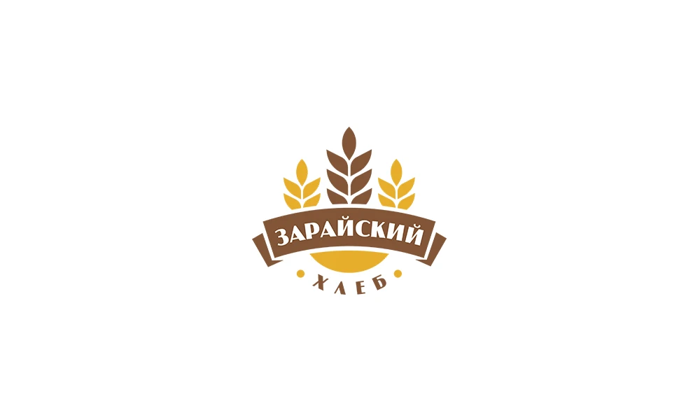 Финальный знак: колосья над лентой с названием — логотип «Зарайский хлеб»